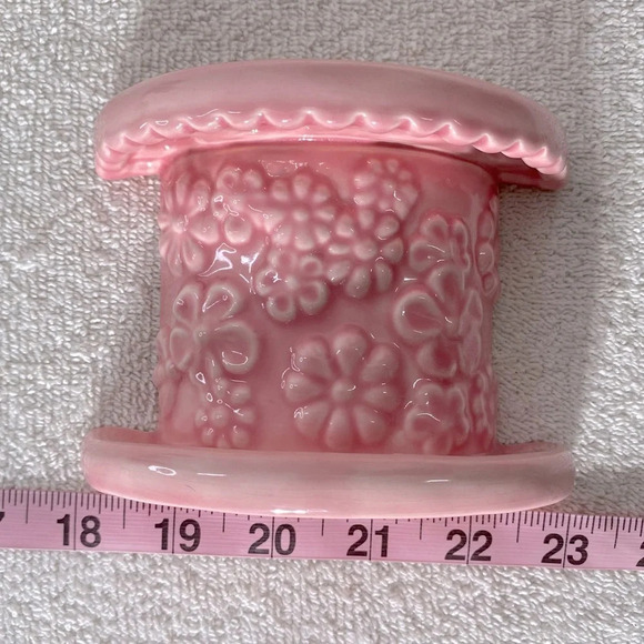 Vintage 1980  Pink Floral Textured Ceramic Toothbrush Holder - Picture 10 of 10
